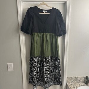 CROSBY by Mollie Burch Black and Green High Low Dress